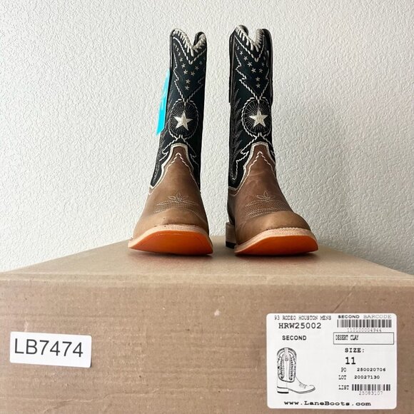 Lane RODEO HOUSTON Mens Cowboy Boots Size 11 Brown Leather Western Blunt Toe - Picture 11 of 12